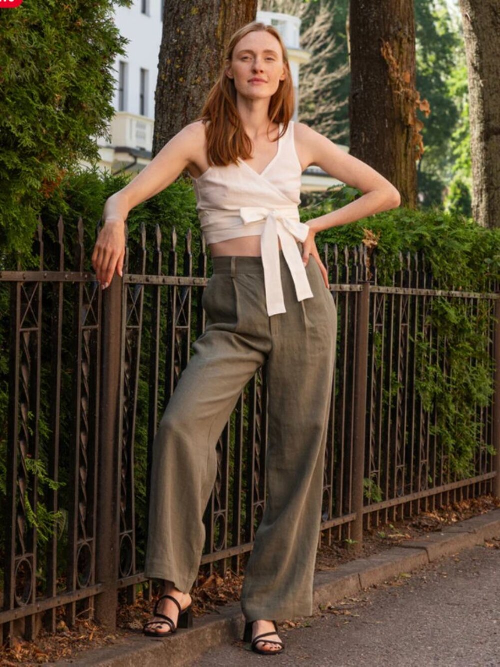 Olive Green 100% Linen Trousers